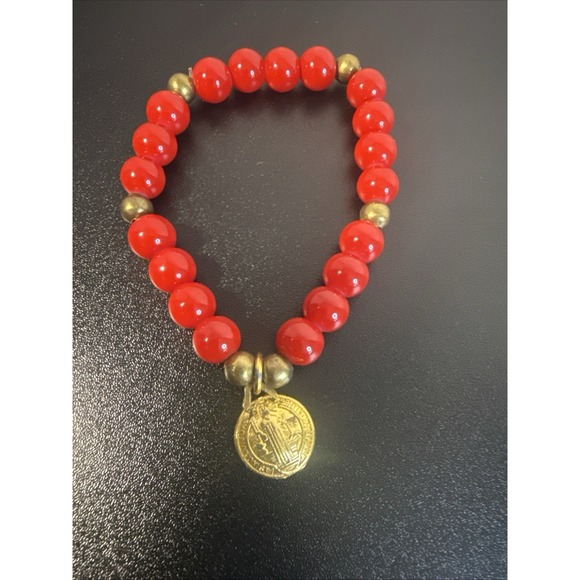 Saint Benedict Red Beaded Bracelet Religious new - Picture 4 of 6